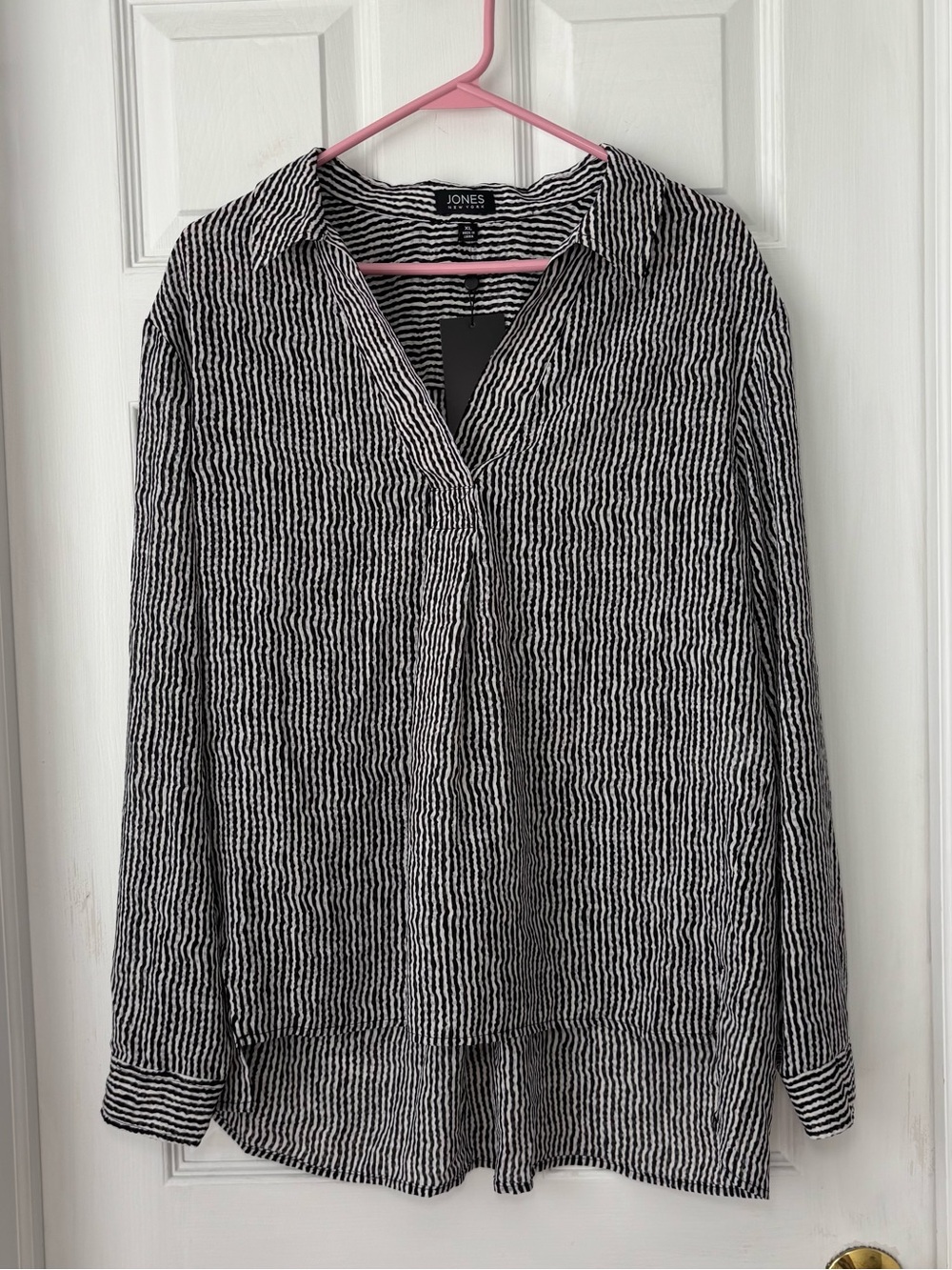 Jones New York Stripe Patterned Flowy Long Sleeve Blouse